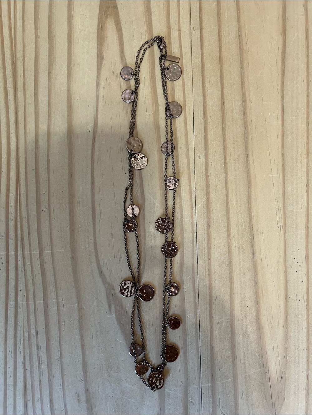 Daisy Fuentes Multi-Layer Coin Shaped Necklace in Rose Gold and Bronze